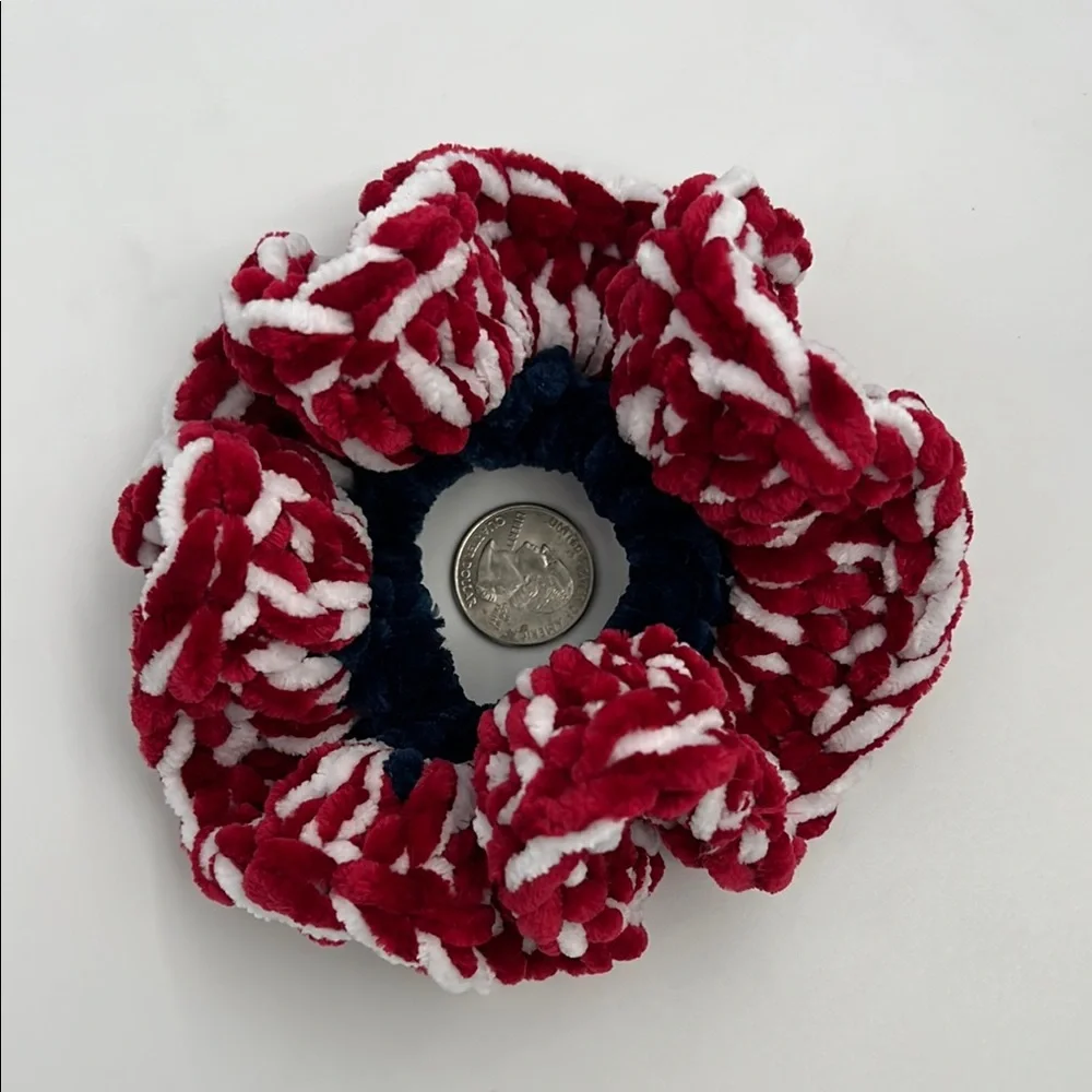 Crochet Velvet Scrunchie Set of 4 in Red, White, and Blue Handmade - Picture 5 of 5